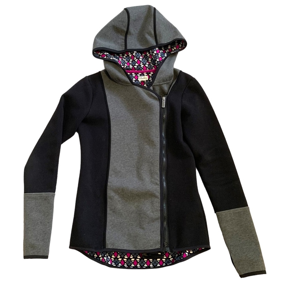 Hatley size extra small women’s jacket coat zip up black gray asymmetrical